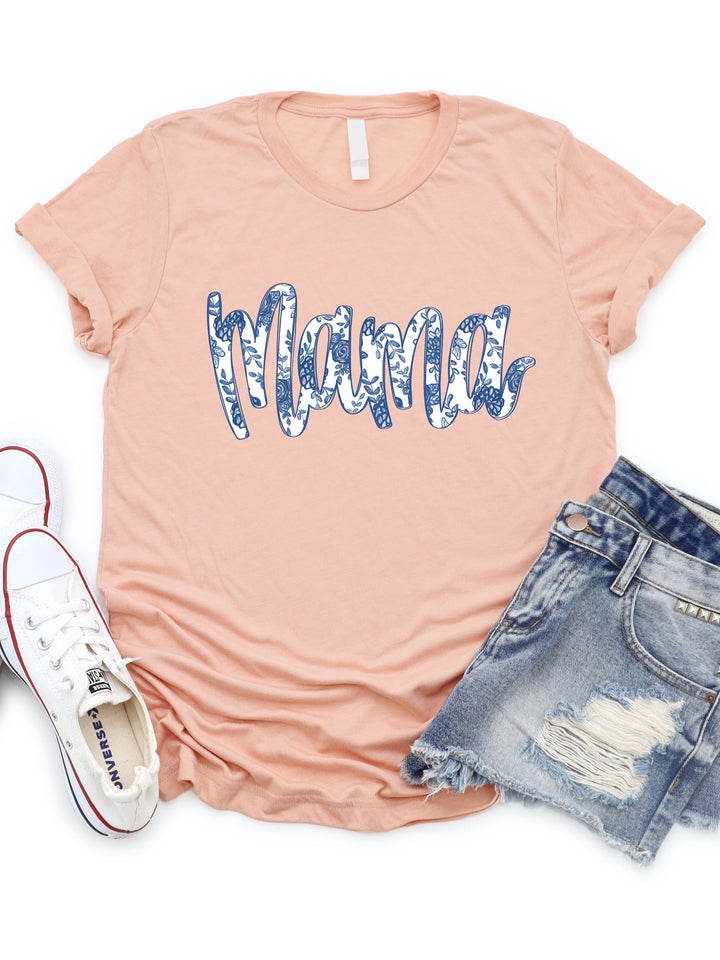 Mama Blue Floral - Graphic Tee