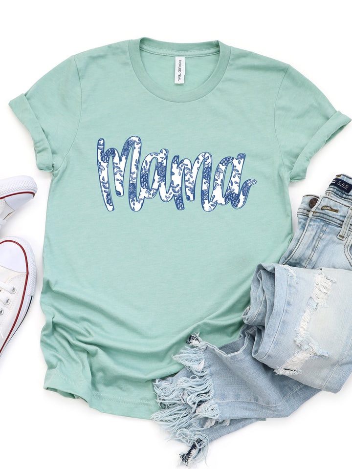 Mama Blue Floral - Graphic Tee