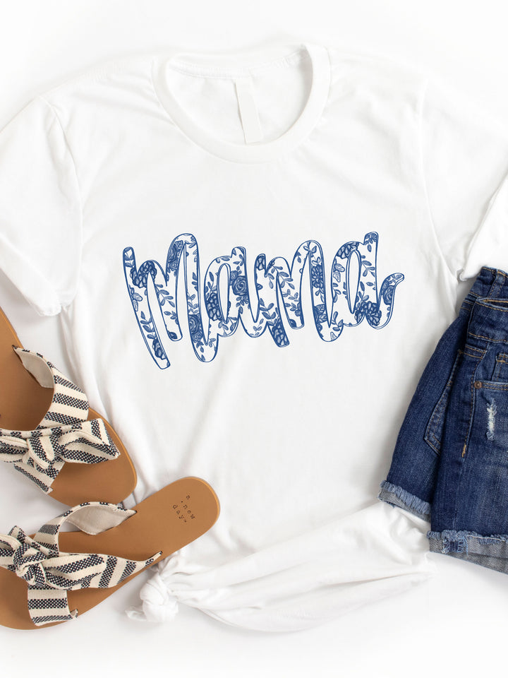 Mama Blue Floral - Graphic Tee