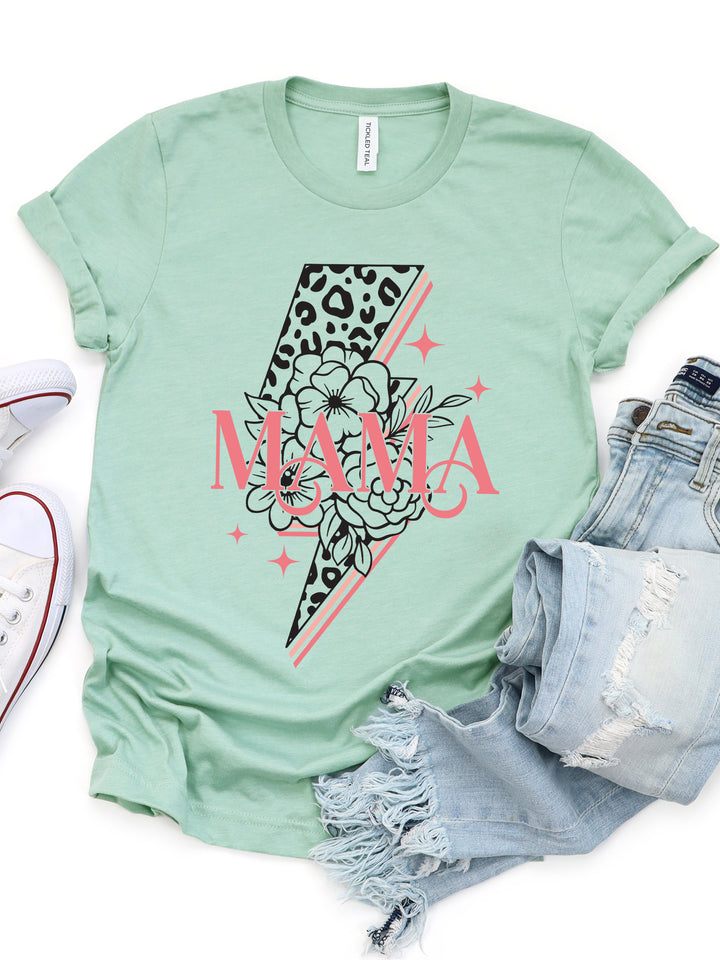 Mama Floral Lightning Bolt - Graphic Tee