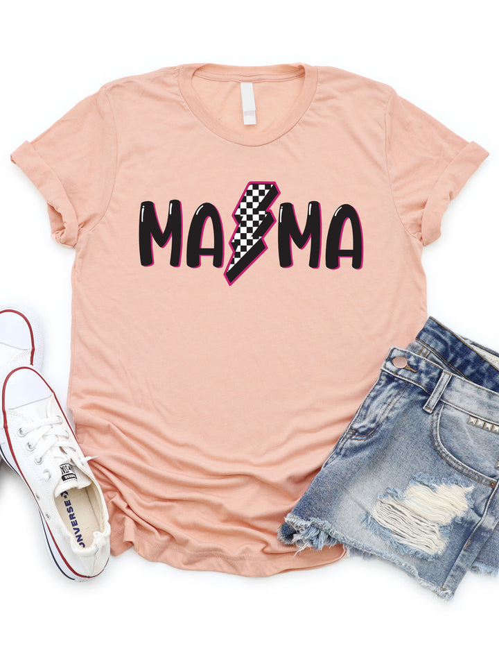 Mama Checkered Lightning Bolt- Graphic Tee