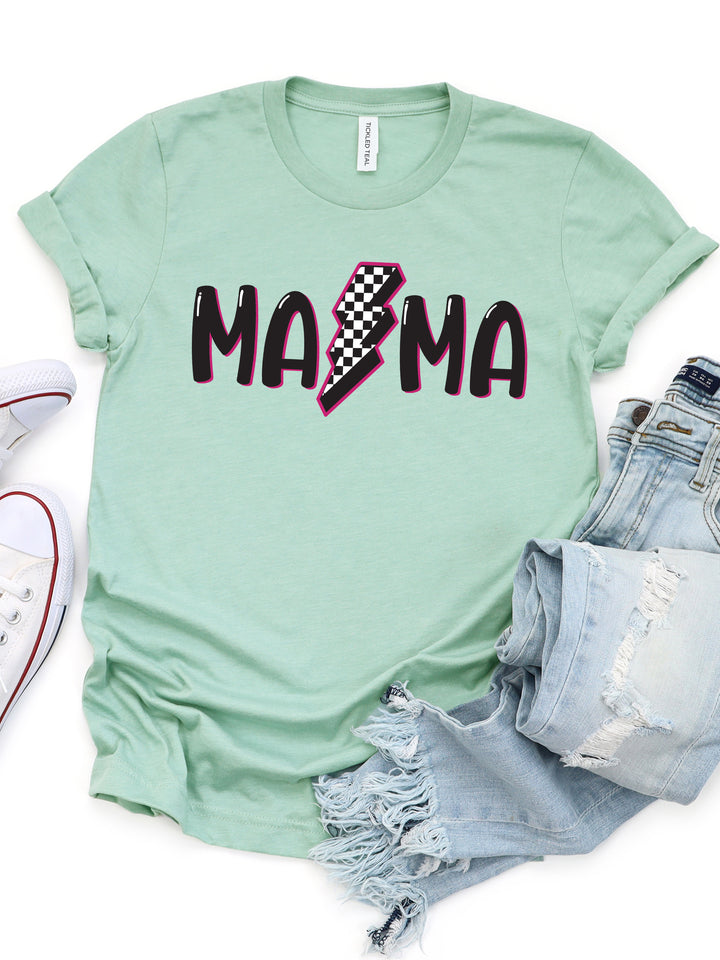 Mama Checkered Lightning Bolt- Graphic Tee