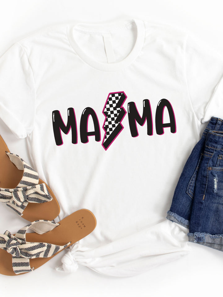 Mama Checkered Lightning Bolt- Graphic Tee