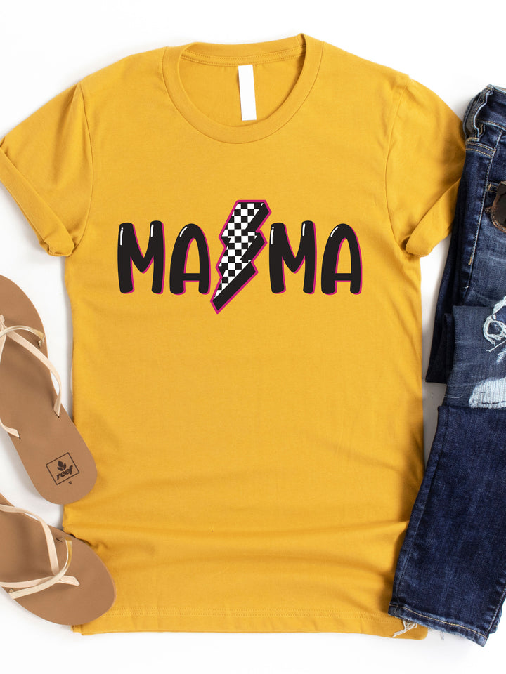 Mama Checkered Lightning Bolt- Graphic Tee