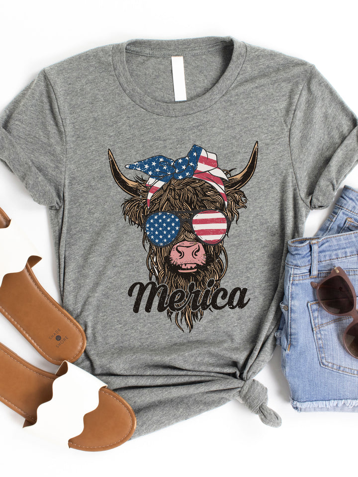 'Merica Patriotic Cow Graphic Tee