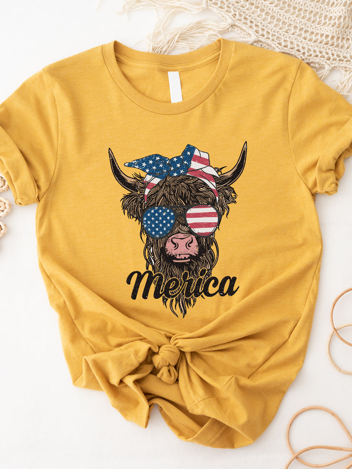 'Merica Patriotic Cow Graphic Tee