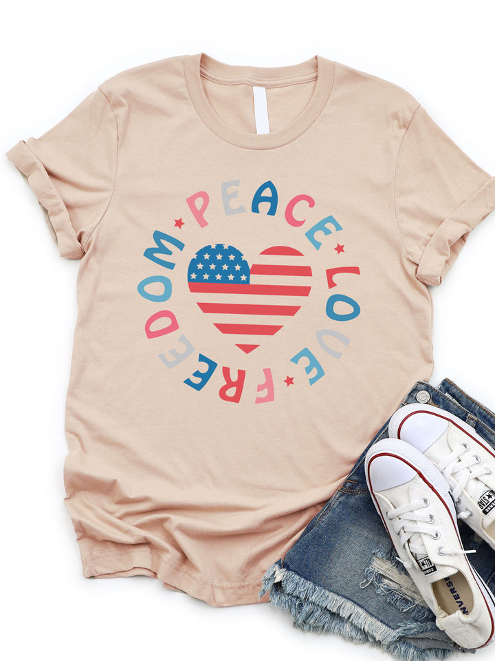 Peace Love Freedom Flag Heart Graphic Tee