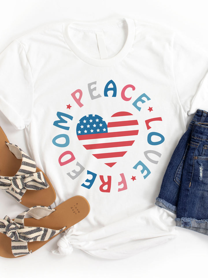 Peace Love Freedom Flag Heart Graphic Tee