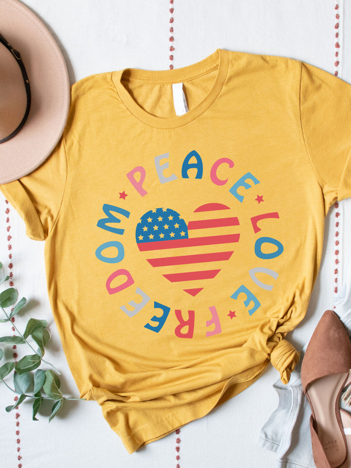 Peace Love Freedom Flag Heart Graphic Tee