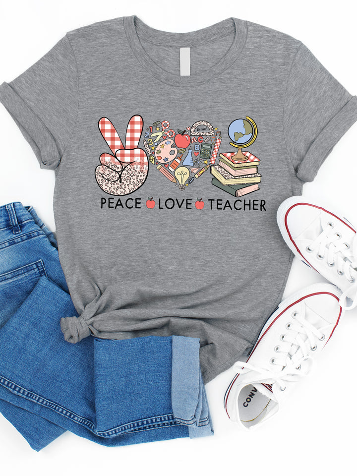 Peace Love Teacher Apple Graphic Tee