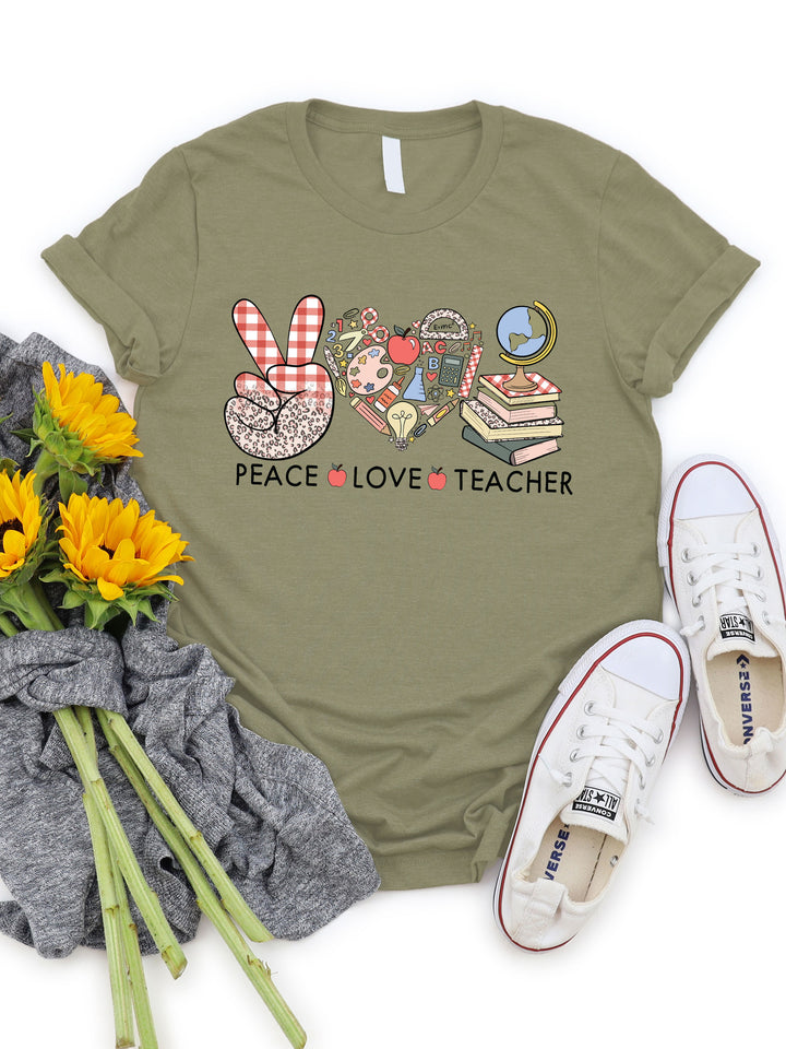 Peace Love Teacher Apple Graphic Tee