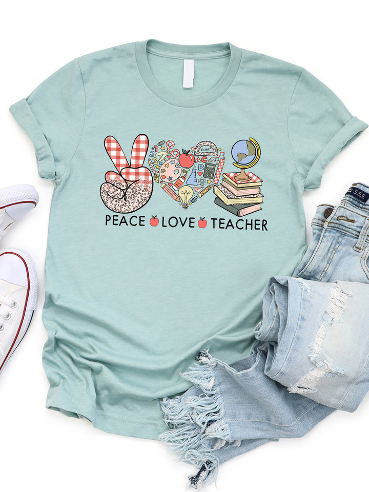 Peace Love Teacher Apple Graphic Tee