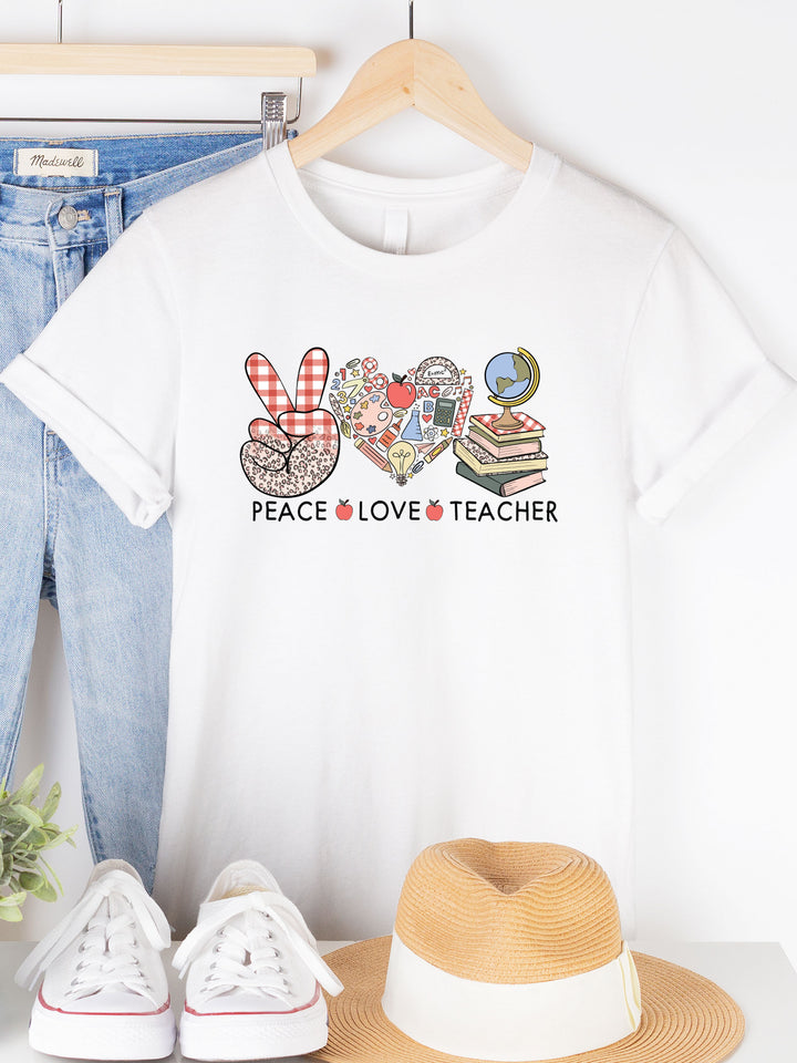 Peace Love Teacher Apple Graphic Tee