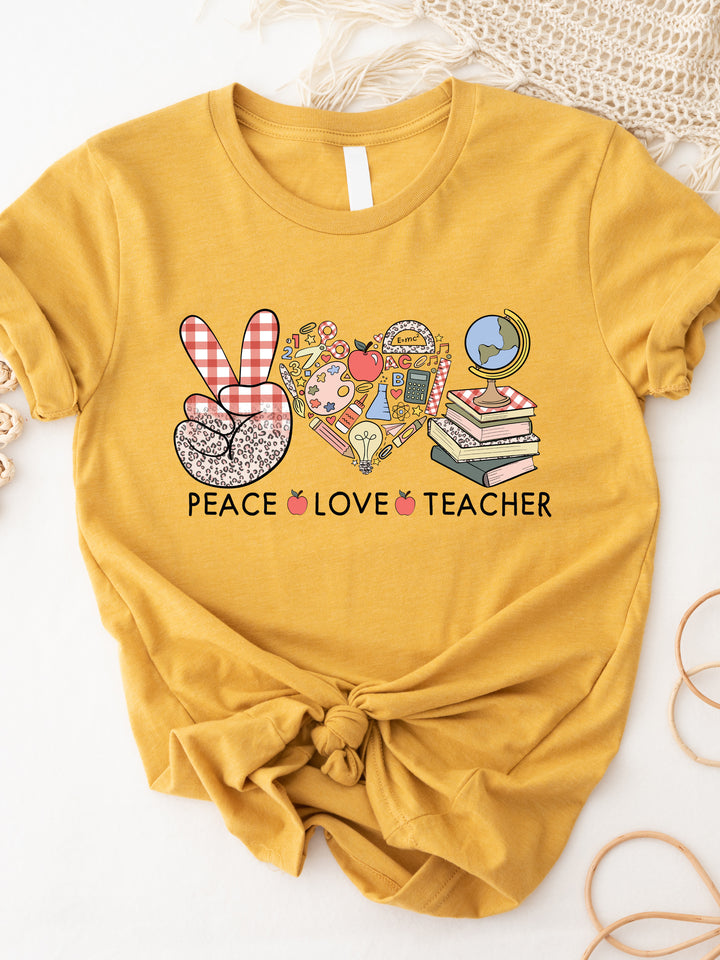 Peace Love Teacher Apple Graphic Tee