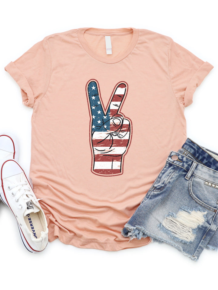 Patriotic Peace Sign Hand Graphic Tee