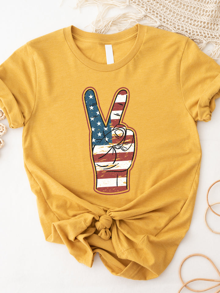 Patriotic Peace Sign Hand Graphic Tee