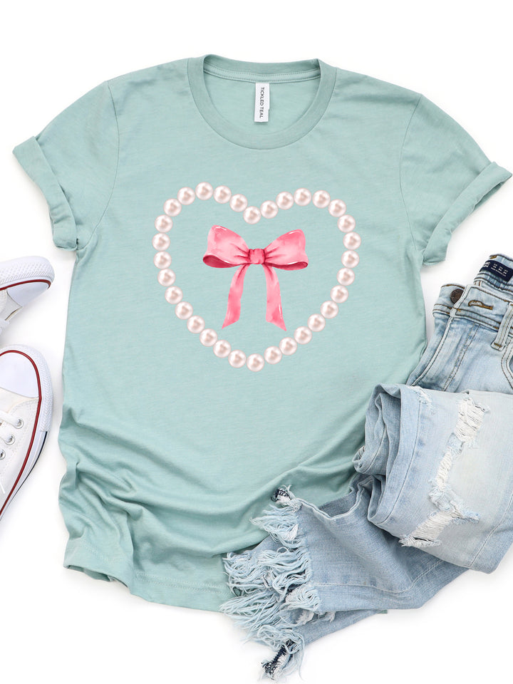 Pearl Heart Pink Bow Graphic Tee