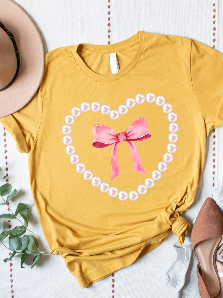 Pearl Heart Pink Bow Graphic Tee
