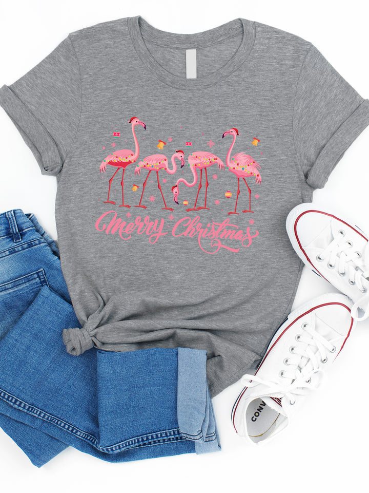 Merry Christmas Festive Flamingo Graphic Tee