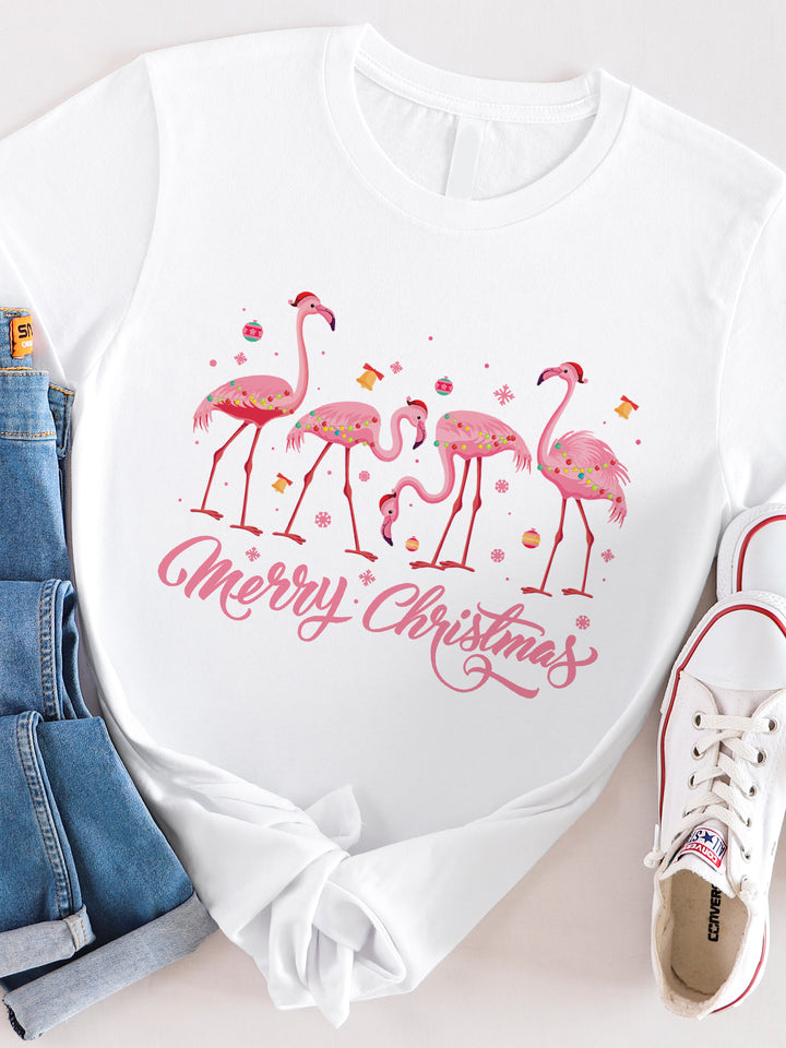 Merry Christmas Festive Flamingo Graphic Tee