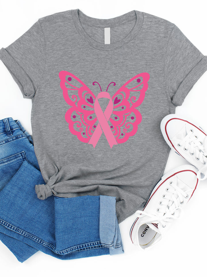 Butterfly Pink Ribbon Graphic Tee