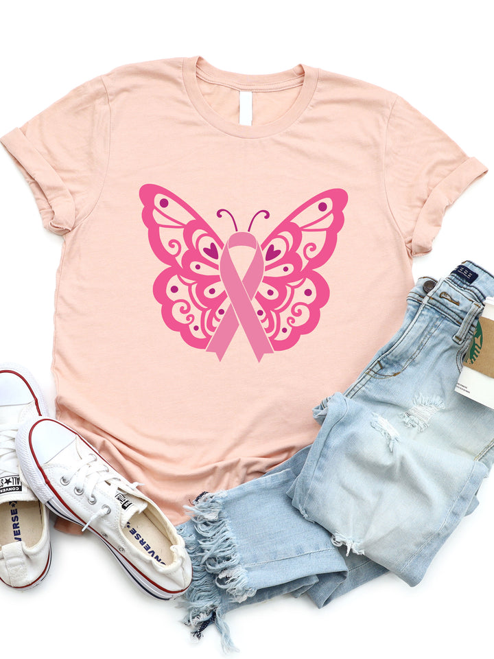 Butterfly Pink Ribbon Graphic Tee
