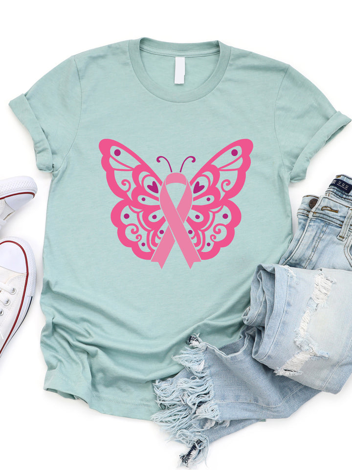 Butterfly Pink Ribbon Graphic Tee
