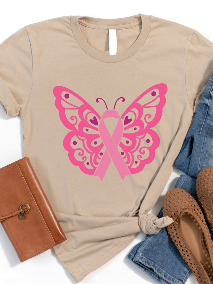 Butterfly Pink Ribbon Graphic Tee