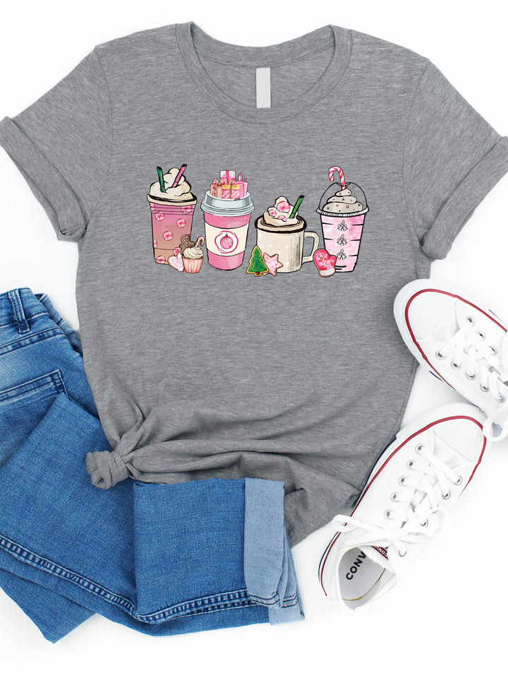 Pink Peppermint Christmas Coffee Graphic Tee