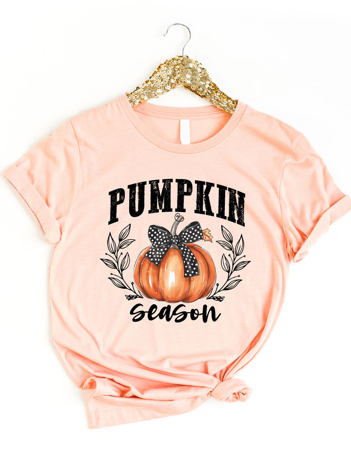Pumpkin Season Polka Dot Bow Pumpkin Graphic Tee