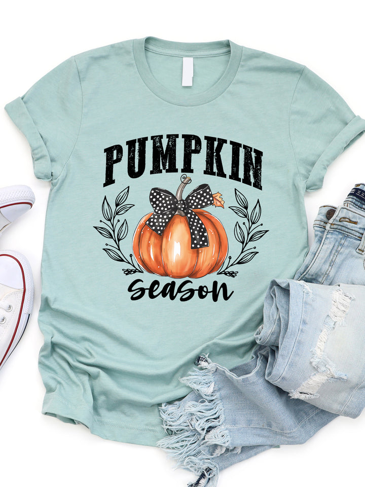 Pumpkin Season Polka Dot Bow Pumpkin Graphic Tee