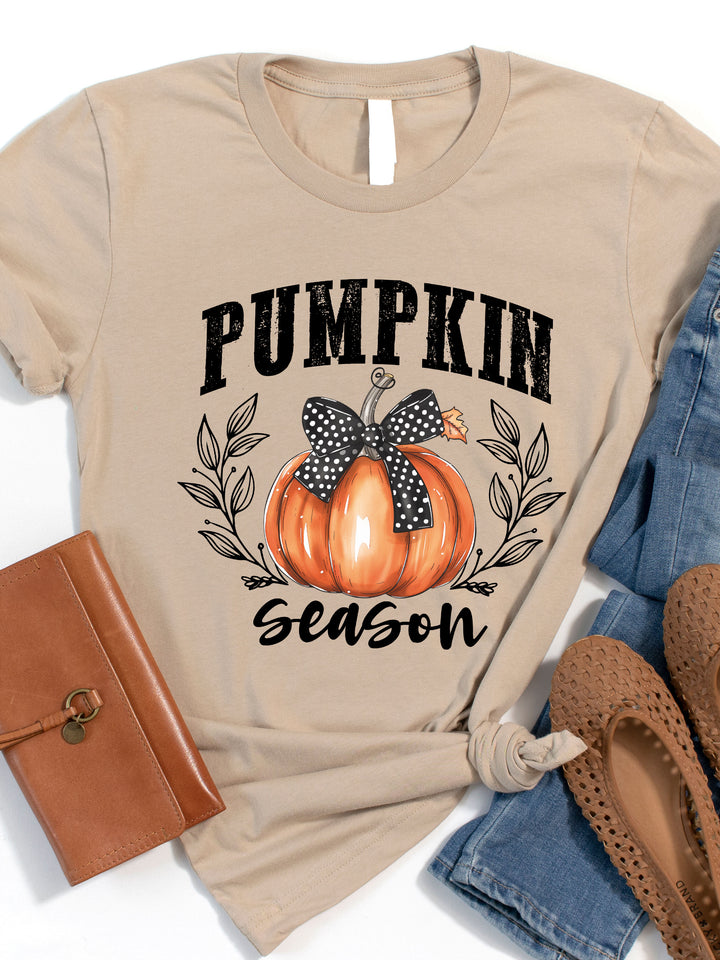 Pumpkin Season Polka Dot Bow Pumpkin Graphic Tee