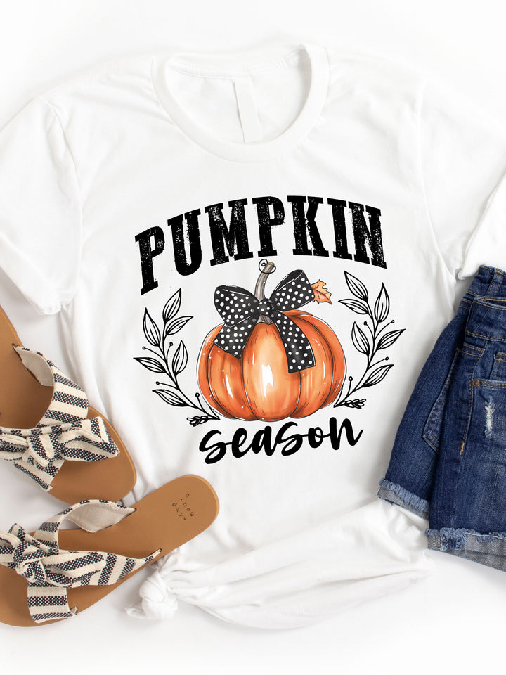 Pumpkin Season Polka Dot Bow Pumpkin Graphic Tee