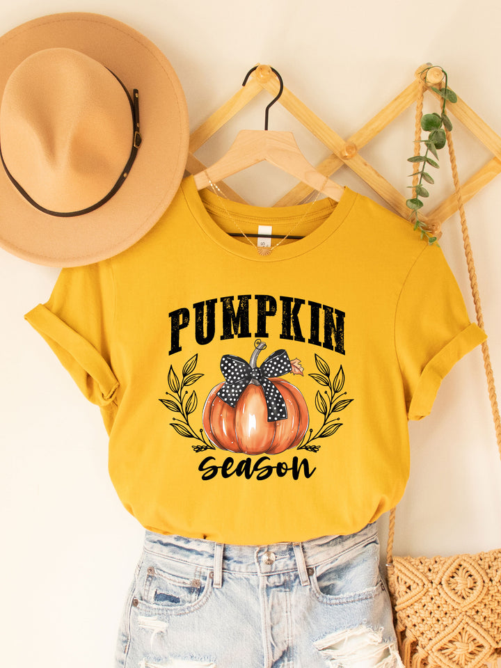 Pumpkin Season Polka Dot Bow Pumpkin Graphic Tee
