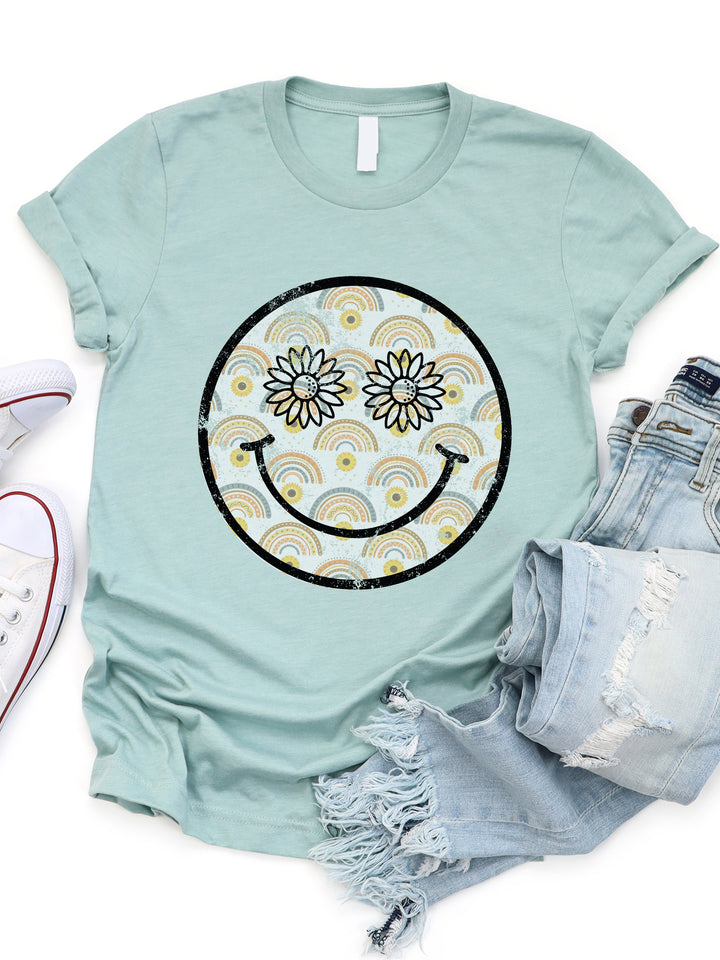 Rainbow Smiley Face Graphic Tee
