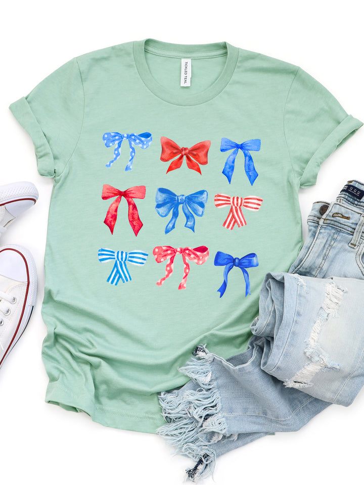 Red Blue Patriotic Bow Coquette Graphic Tee
