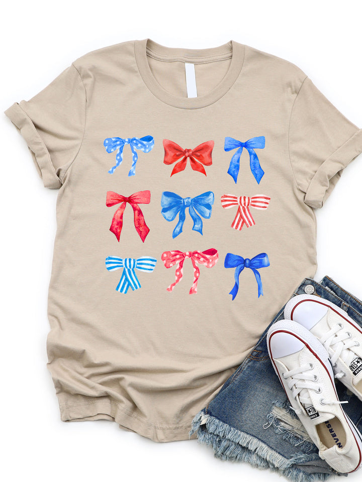 Red Blue Patriotic Bow Coquette Graphic Tee