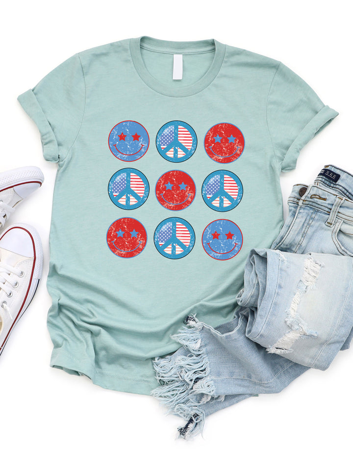 Distressed Patriotic Smiley Graphic Tee