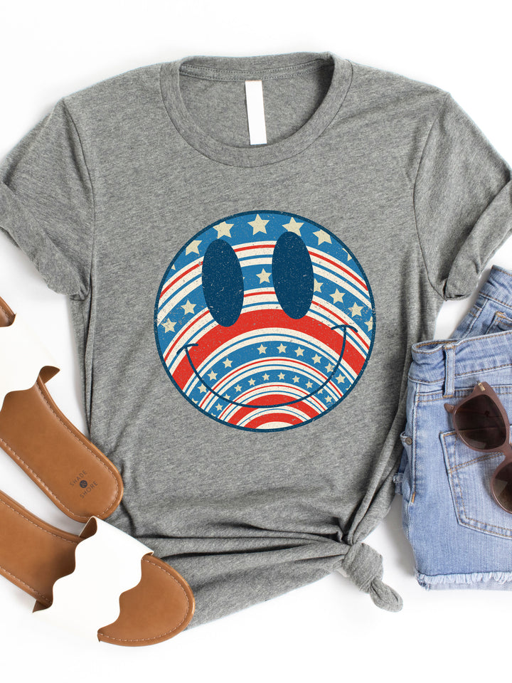 Star Stripes Smiley Face Graphic Tee