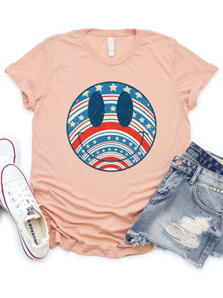 Star Stripes Smiley Face Graphic Tee