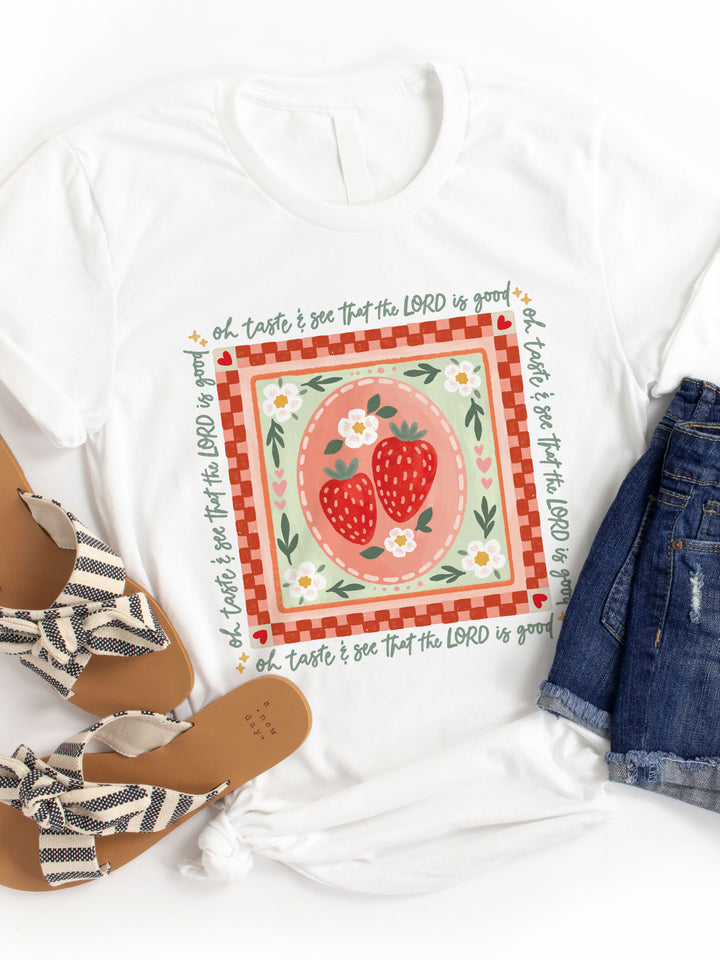 Strawberry Scripture Graphic Tee