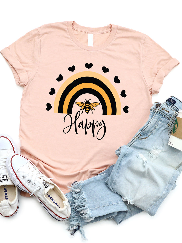 Bee Happy Rainbow Graphic Tee
