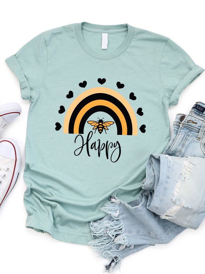 Bee Happy Rainbow Graphic Tee