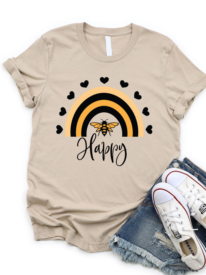 Bee Happy Rainbow Graphic Tee