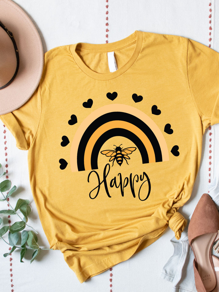 Bee Happy Rainbow Graphic Tee