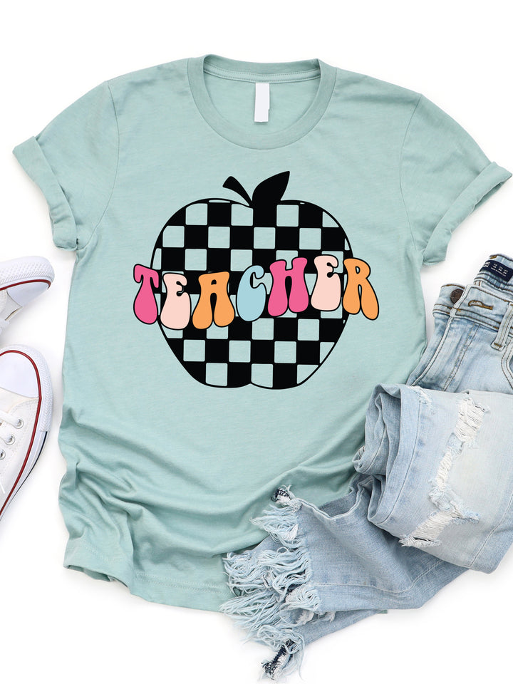 Teacher Checkered Apple Graphic Tee
