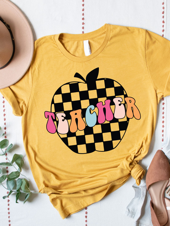 Teacher Checkered Apple Graphic Tee