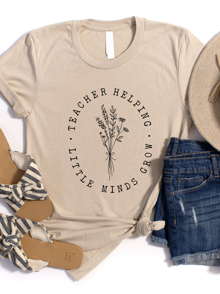 Floral Teacher Helping Little Minds Grow Graphic Tee