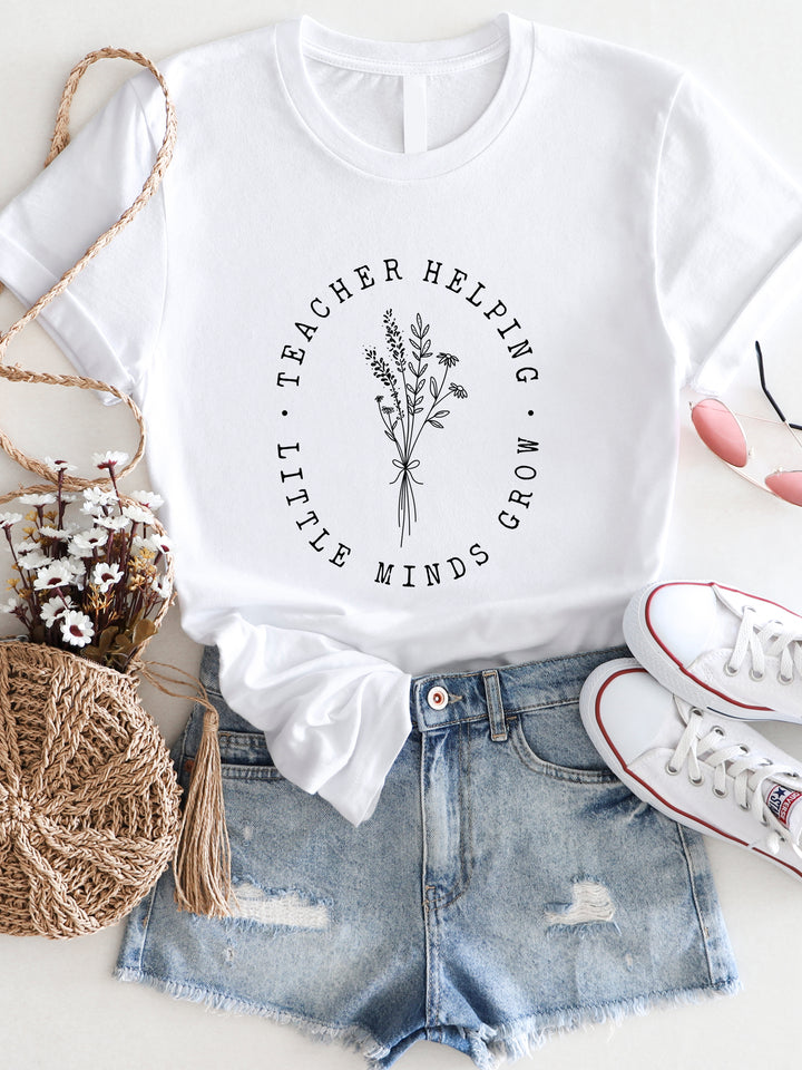 Floral Teacher Helping Little Minds Grow Graphic Tee