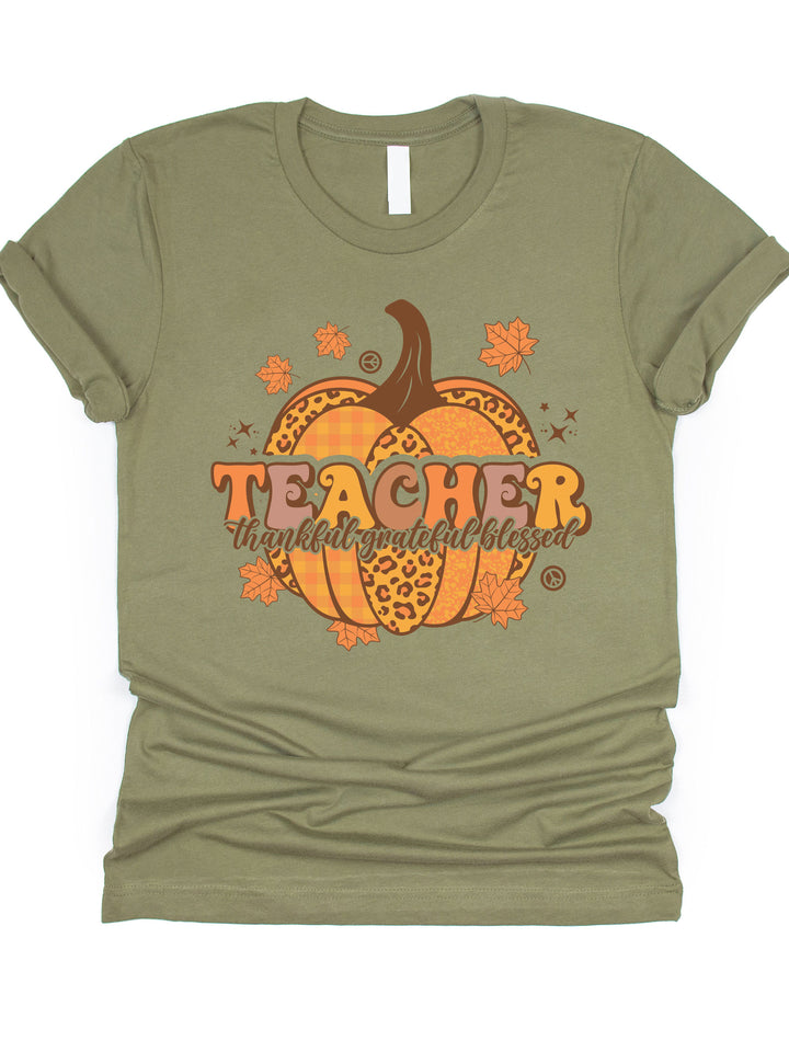 Teacher Pumpkin Grateful Thankful Blessed Graphic Tee